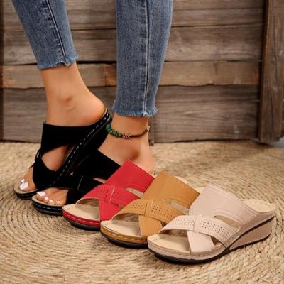 Sandalen mit dickem Keilabsatz für Damen, Sommer 2024, klobige Plateau-Sandalen, Damen, große Größe, Knöchelriemen, Gladiator-Sandalen, Mujer