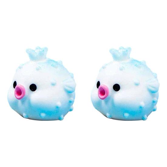 2Pcs Mini Pufferfish Statue, Resin Animals Figures, Small Miniature Pufferfish, Cute Tiny Pufferfish Figurines for Landscape Gardens Yard Patio Party A