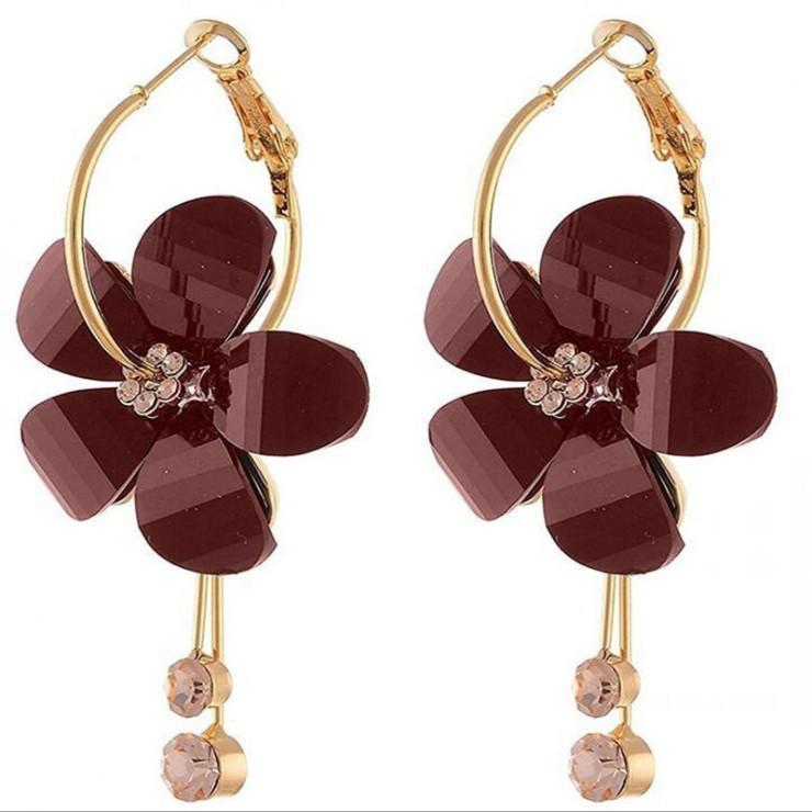 

2019 Fashion Elegant Acrylic Zircon Tassel Earrings Circle Transparent Flowers Women s Long Earrings Wholesale Crystal Earrings коричневий