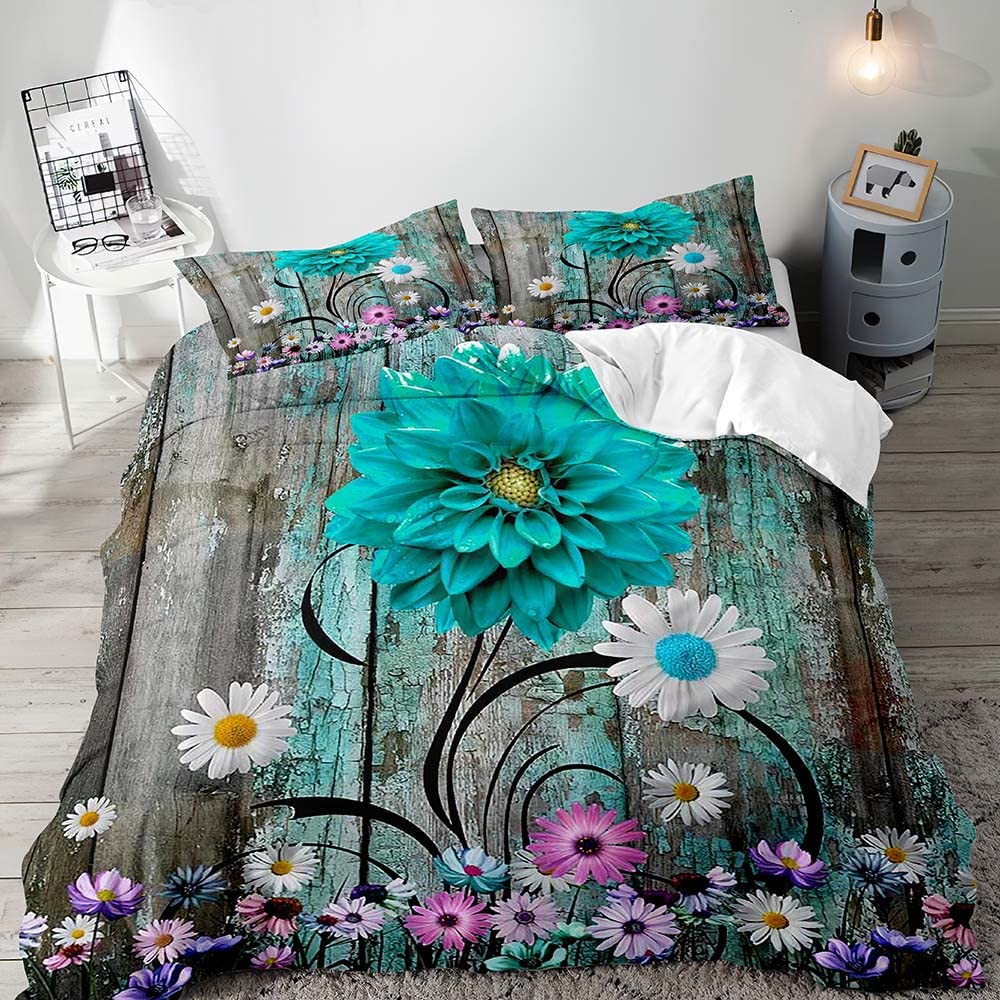 Comforter Exotic Romantic Flower Single Printed Bedding Set Queen Size Ultra Soft Zipper 3 Piece Set 2 S