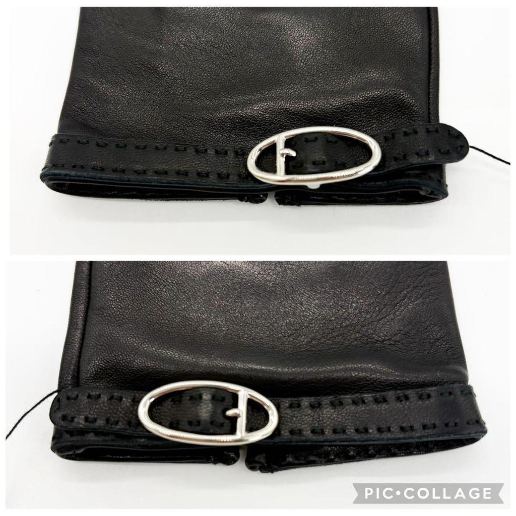 Extremely beautiful item HERMES Lambskin Soya Gloves Black 7 Sizes