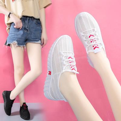 Spring and Summer Women's Sports Breathable Mesh Casual Sports Shoes Platform-soled Walking Shoes Soft-soled Comfortable Lace-up Cloth Shoes