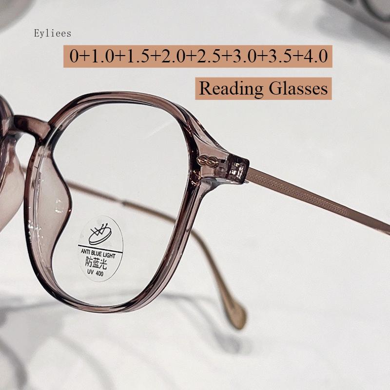 Fashion Anti-blue Light Reading Eyelasses Women's Transparent Glasses Frame Trendy Round Plus Diopter Presbyopia Eyewear To +4.0