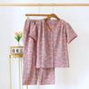 SpringSummer Latest Women's Pajama Set 100 Cotton Short SleeveCapris Two Piece Set for Large Flower Thin Home Furnishing