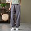 Cotton and Linen Literary Retro Bloomers Women's Spring and Summer Leggings Loose Solid Color All-match Casual Trousers