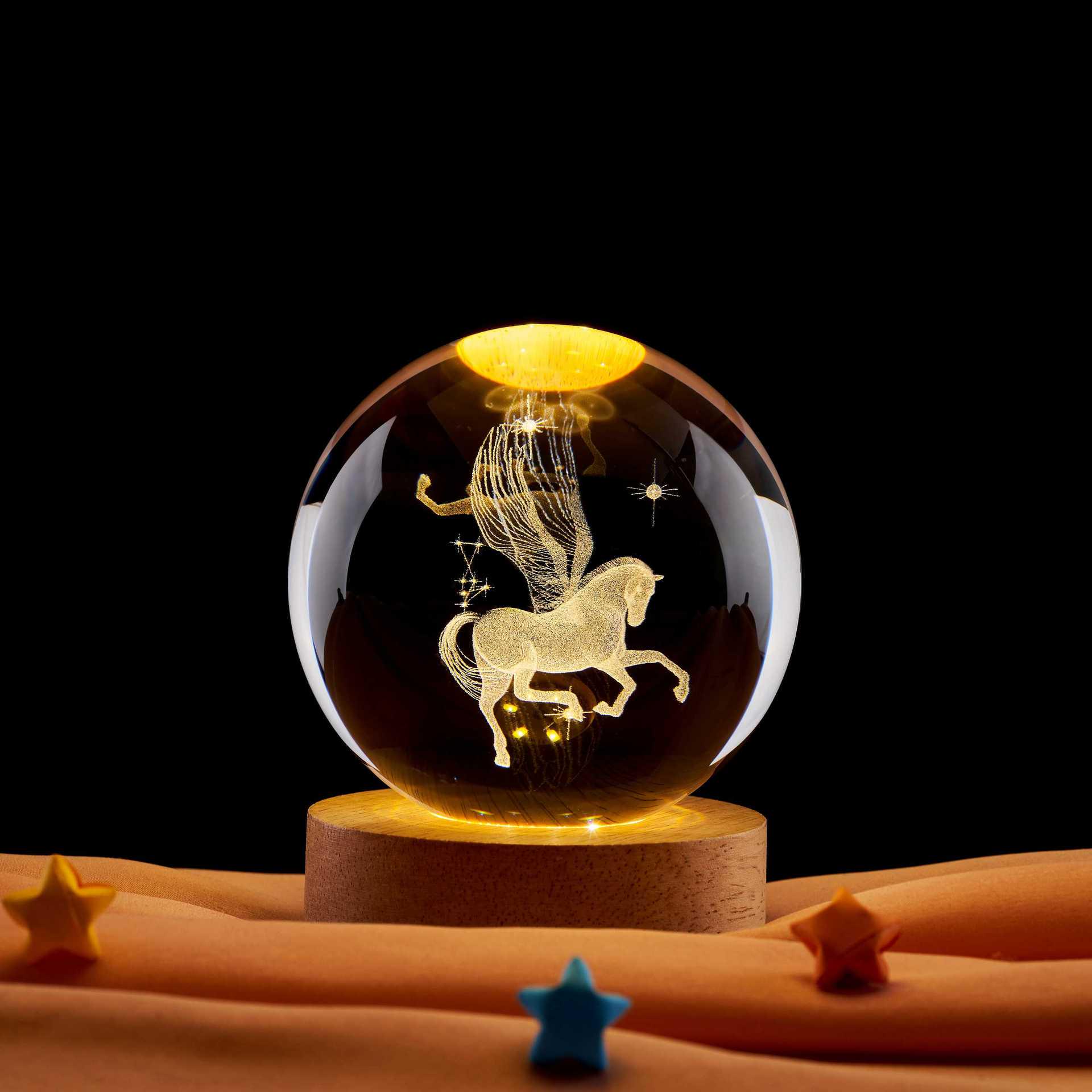 Pegasus 3D Laser Engraved Crystal Ball Night Light - Healing Series