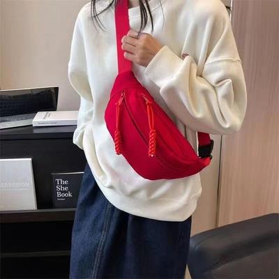 Single-shoulder Retro Chest Bags Solid-color Small Bags Versatile Girlish Crossbody Bags for Women Nylon Fabric Large-capacity Cute Bags for Students
