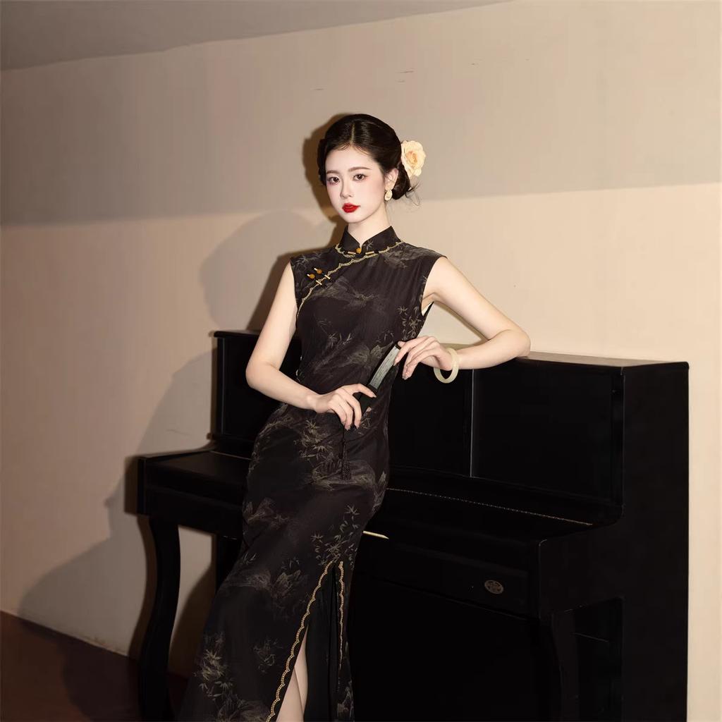 1011 Spring and Summer New Sleeveless Long Fashion Improved Women's Mom Cheongsam Women's Daily Dress Skinny