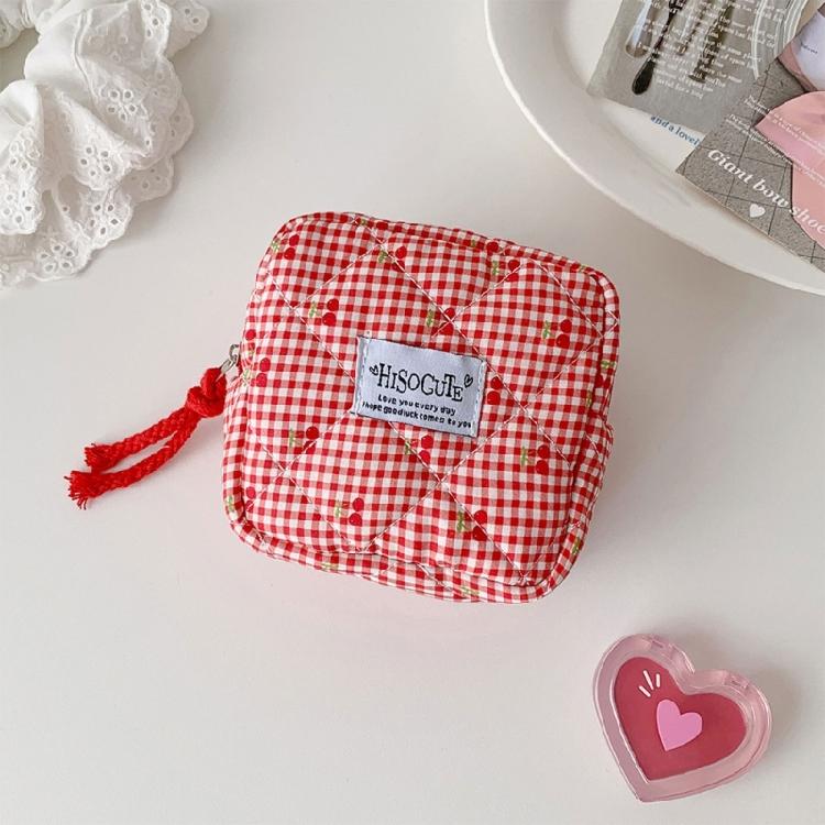 Cherries Decoration Sanitary Pad Storage Bag Water Resistant Practical Polyester Organizer For Travel Cosmetic