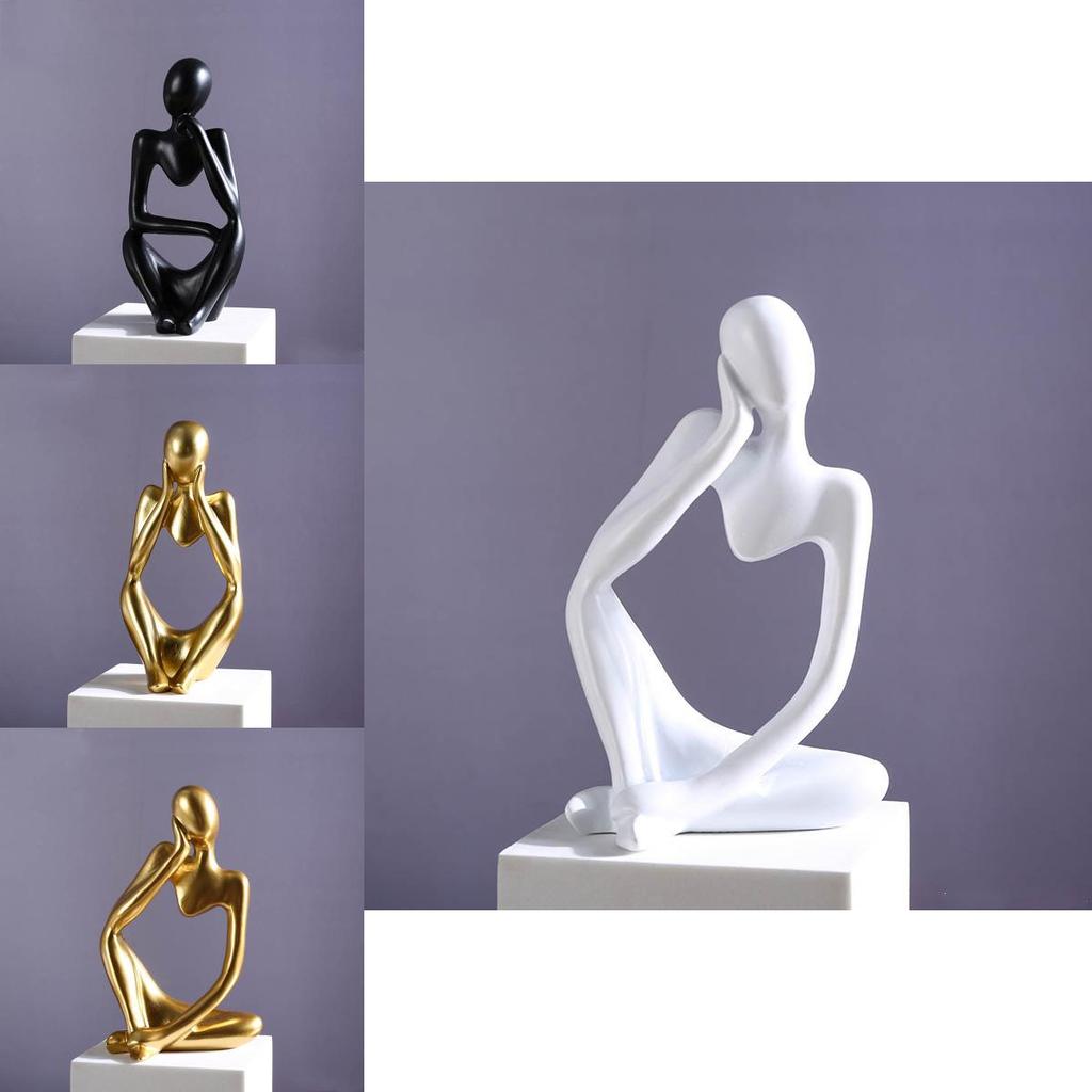 Black Resin Thinker Statue Artistic Home Office Desktop Ornament Decoration