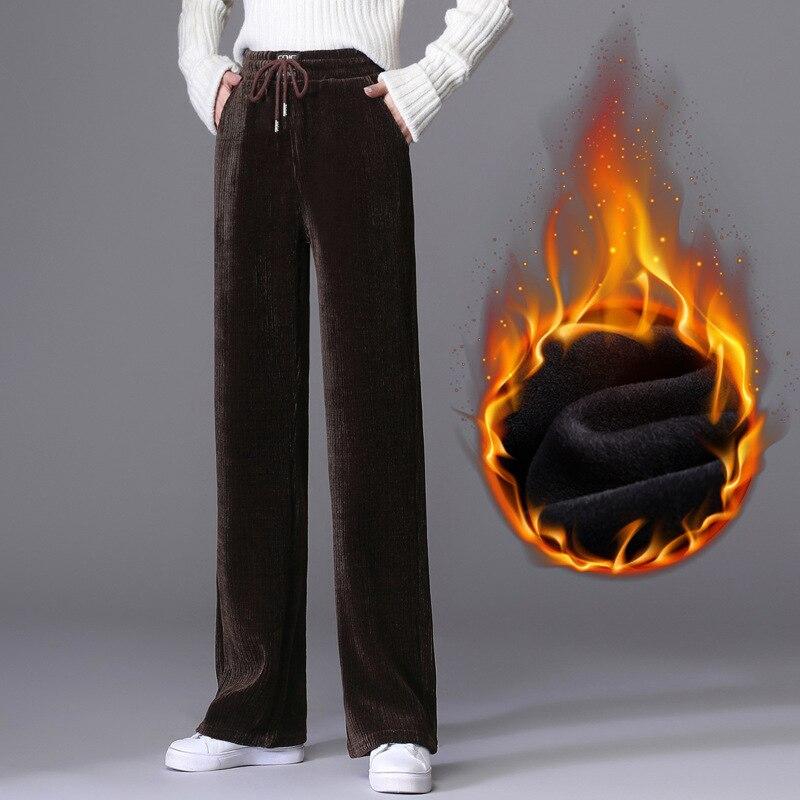 

Осень-зима женские винтажные широкие брюки с высокой талией элегантные утолщенные теплые свободные качественные уличные вельветовые свободные брюки XXXXL кофейный