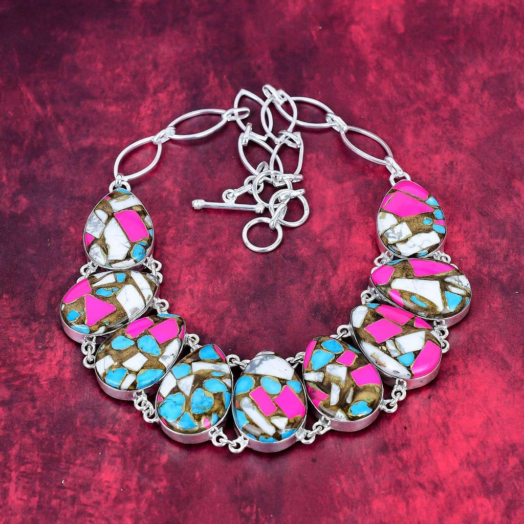 Cotton Candy Turquoise 925 Solid Sterling Silver Necklace Adjustable, Chain Necklace Handmade Gemstone, Gifts For Love Antique Jewelry