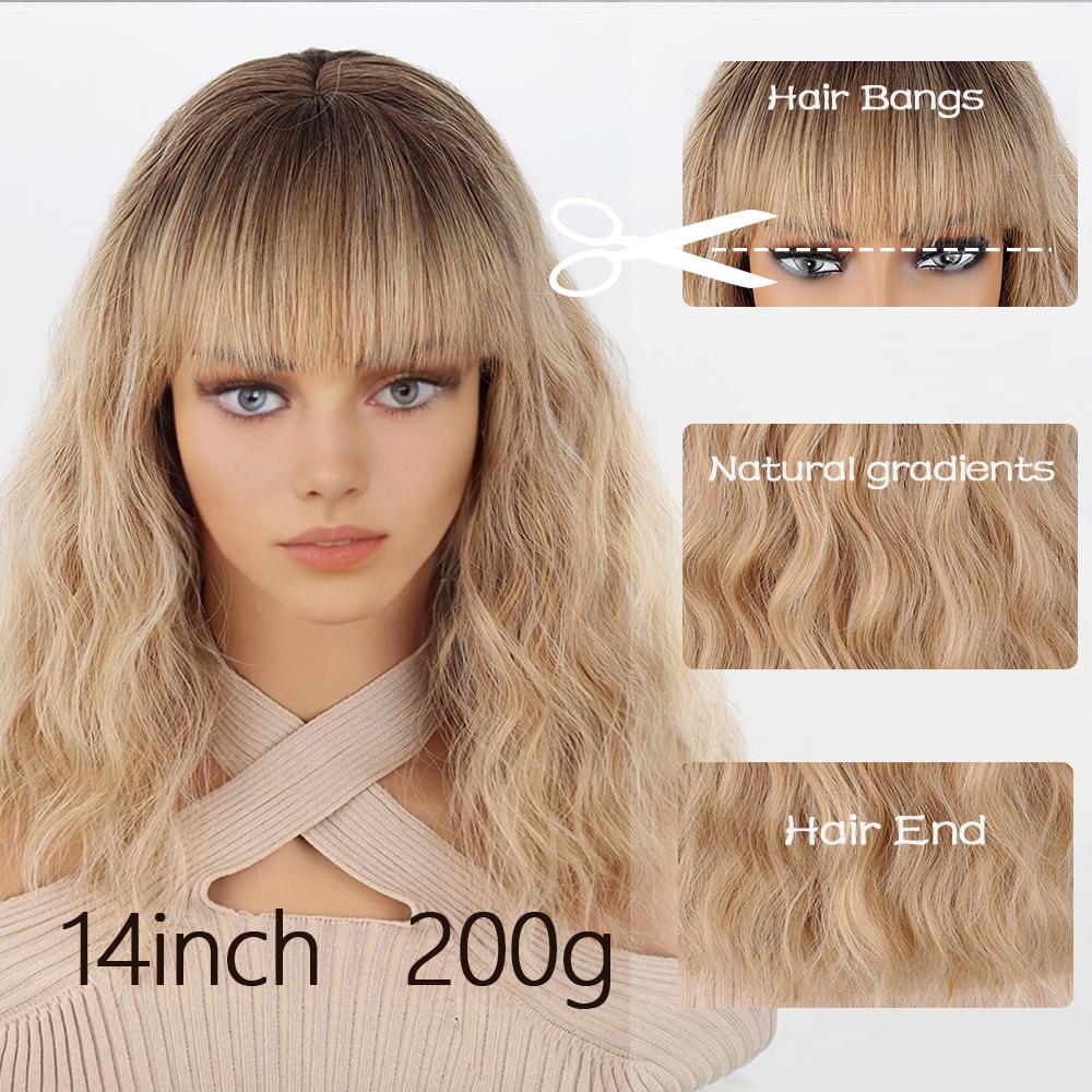 MISSQUEEN Women Natural Short Ombre Blonde Wig with Bangs Synthetic Fiber Natural Cosplay Daily Wear Shoulder Length Wig