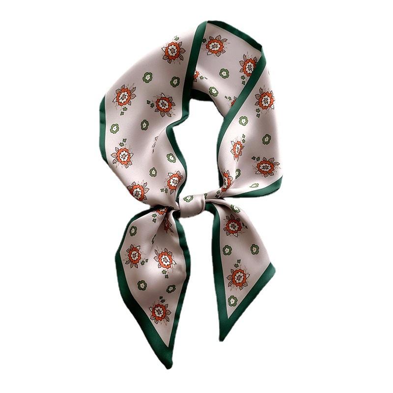 Sommer Ny Stil Litterær Floral Mote Silke Kort Skjerf for Kvinners Ensfarget Hårbånd Elegant Sosietetsstil Dekorasjon