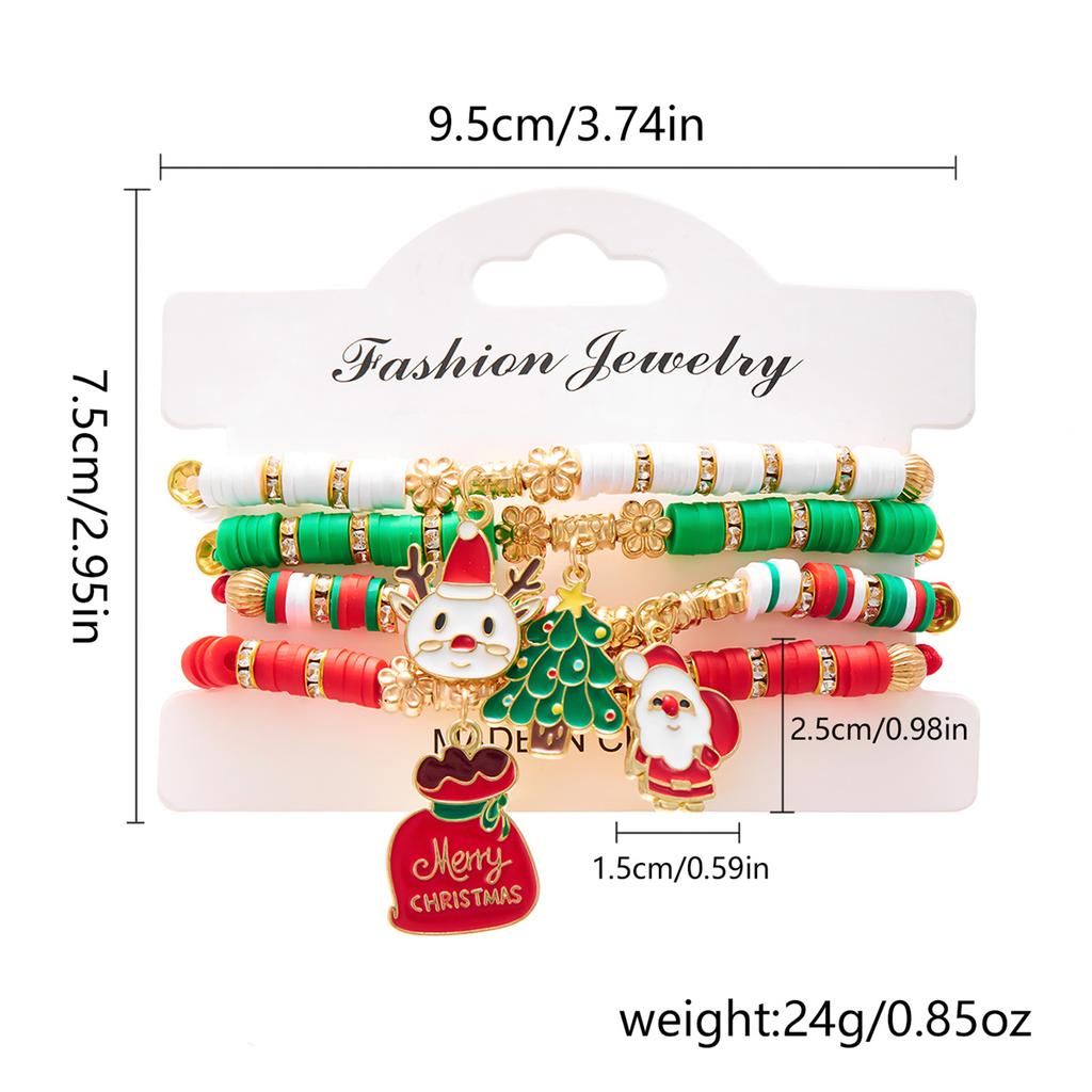 4Pc/Set Merry Christmas Tree Santa Claus Bracelet For Women Xmas Deer Crystal Polymer Clay Beads Woven Bracelet New Year Jewelry