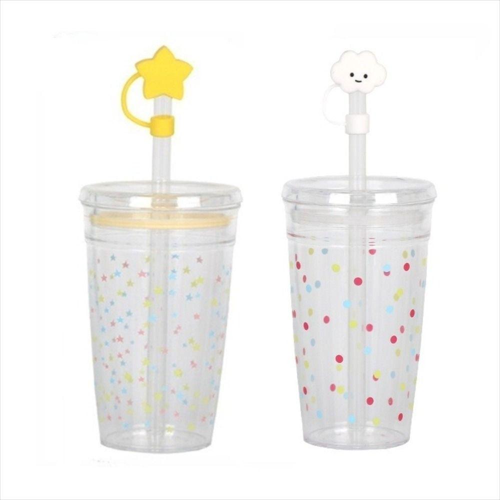 Portable 500ml Straw Coffee Cup Transparent Plastic Cold Drinking Cup Reusable Single Layer Car Tumbler Cup