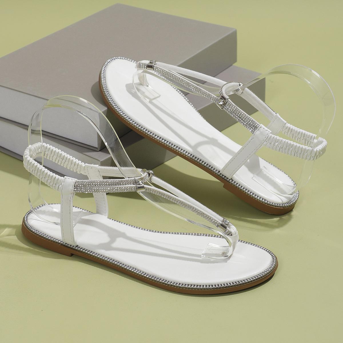 

Повседневные сандалии-гладиаторы большого размера для женщин 2025 лето новая мода стразы на носке нескользящие пляжные сандалии для женщин 36 белый