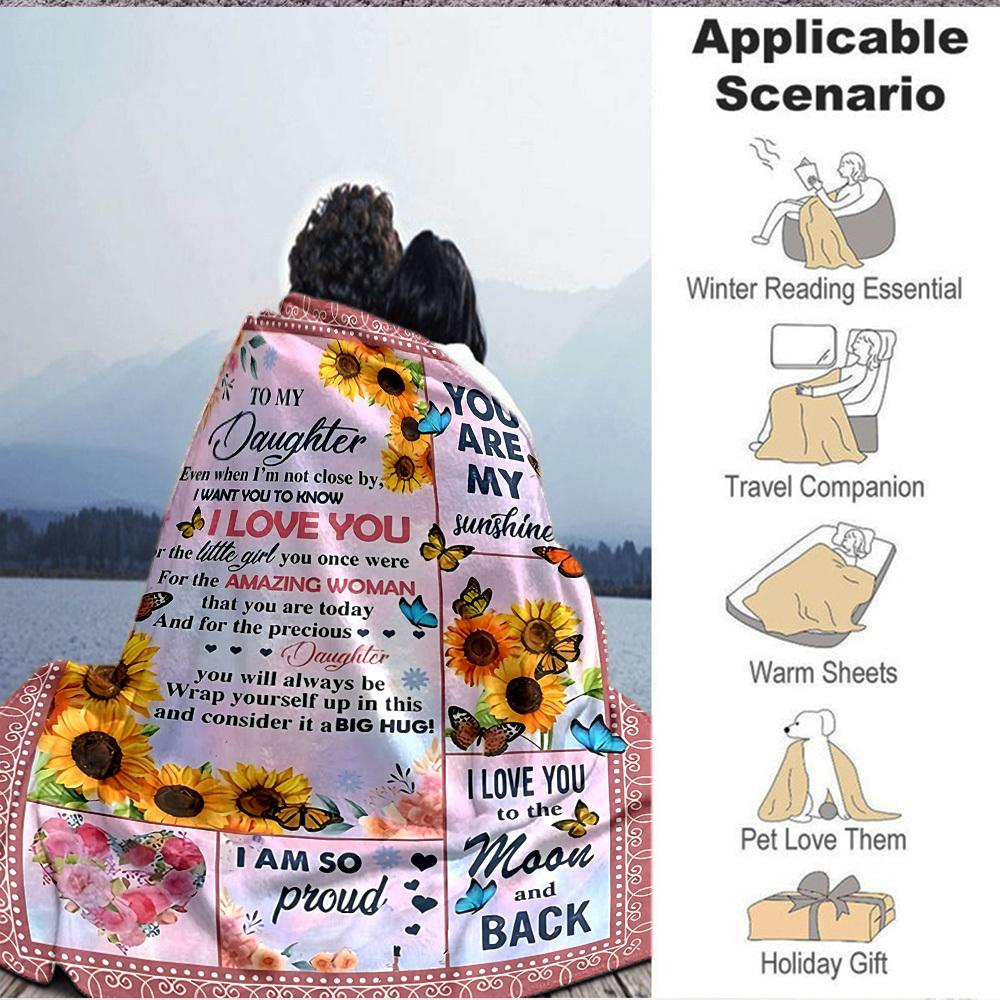 1pc To Daughter Love Envelope Blanket, Lightweight Flannel Throw For Sofa, Bed, Travel, Camping, Livingroom, Office, Couch, Chair, And Bed,