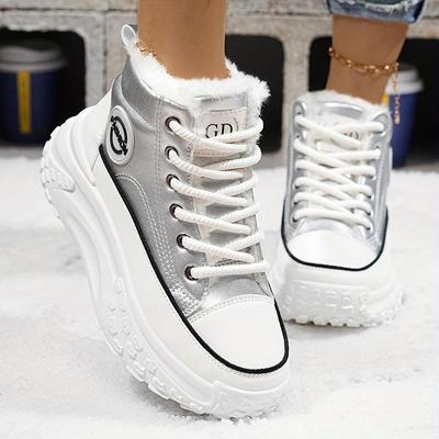 Damen Neue Winter Dicksohlige Fleecegefütterte Warme Höhenvergrößernde Lässige Laufschuhe und Stiefeletten