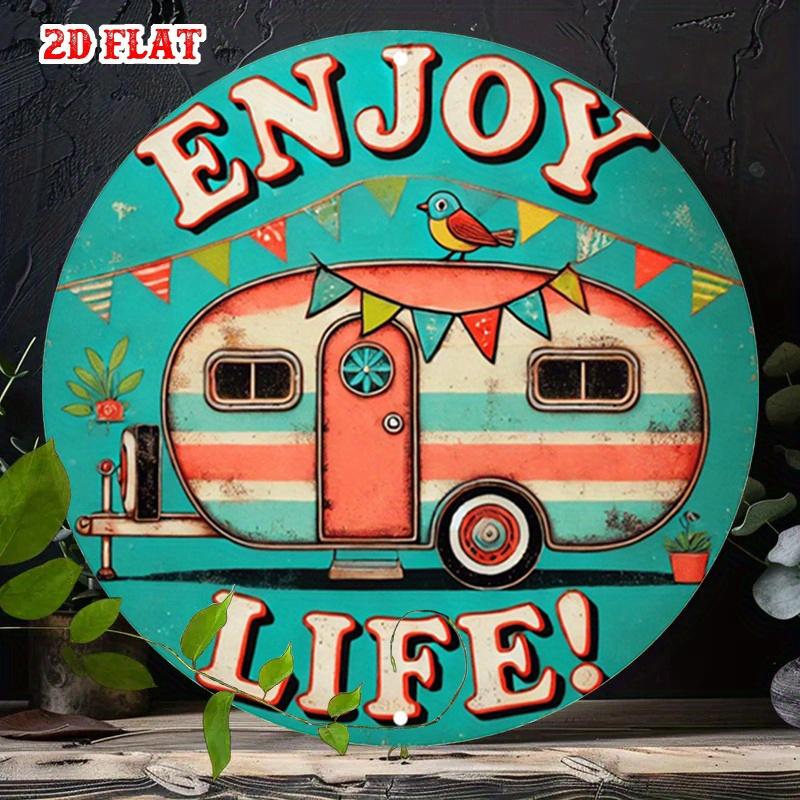 D-Moll Lebe das Leben Metallschild Vintage Wohnmobil Wohnwagen Kranz Wandkunst Retro Türkis Türkis Blechschild Bauernhaus Hütte Garten Deko