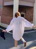 Women's Mid-Length Designer White Shirt Jacket, Thin Long-Sleeve, Loose Korean Style for Spring and Autumn