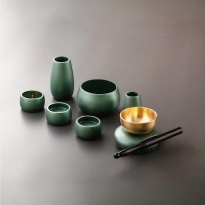 Miniature Regulus Buddhist Altar Set, 9-piece Set (2.5 Inches), Includes Bell. Modern and Stylish Buddhist Altar Fittings: Incense Burner, Flower Vase