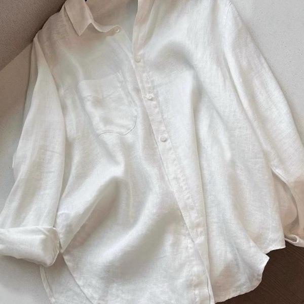 Super Fairy White Long-Sleeved Cotton-Linen Sun Protection Shirt Jacket