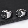Black Zircon Signet Ring for Men Boys,Waterprfoof Stainless Steel Statement Ring,Punk Hip Hop Jewelry Birthday Party Gift