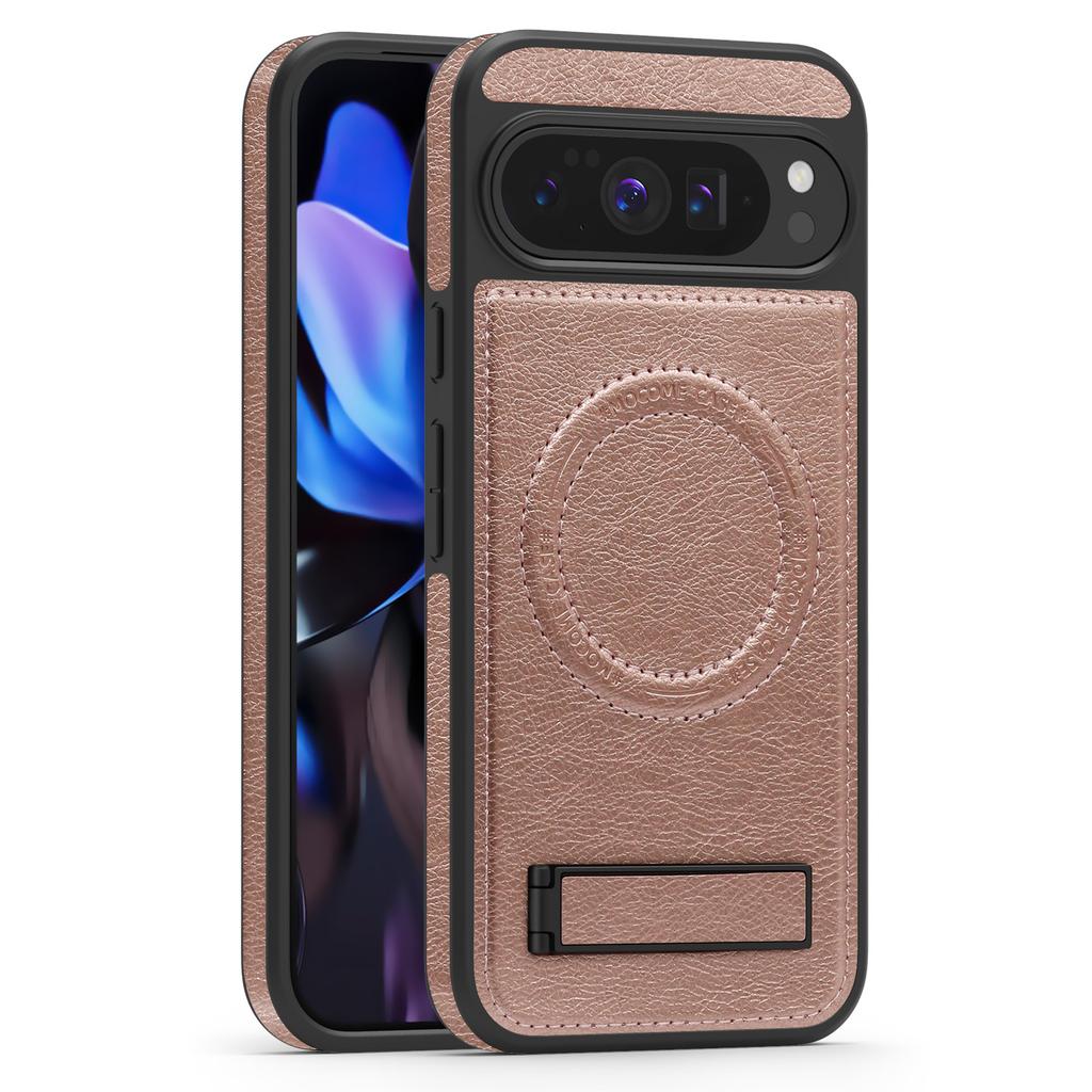 For Google Pixel 10 Pro XL Case Compatible with MagSafe Kickstand Leather Phone Back Cover