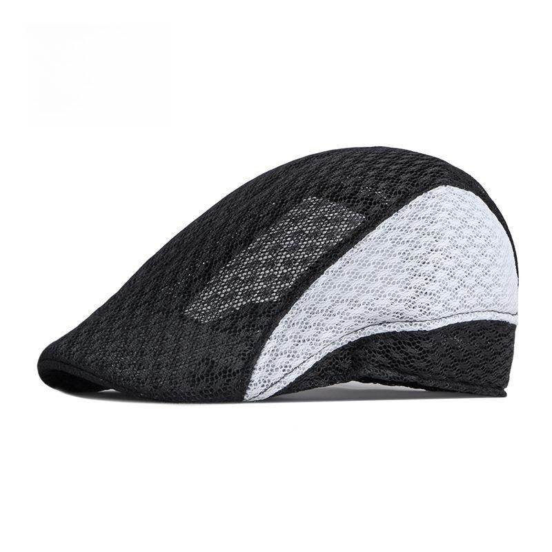 Plus Size Men's Hollow Out Mesh Flat Cap Color Block Summer Ivy Cap Retro British Beret Big Head Friendly Cabbie Hat