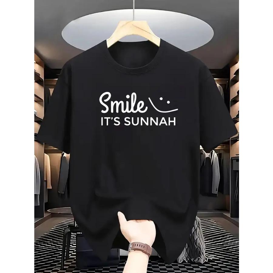 Smile Letter Print Men's T-Shirt - Breathable, Soft Polyester Casual Summer Tee for Outdoor & Everyday Fashion