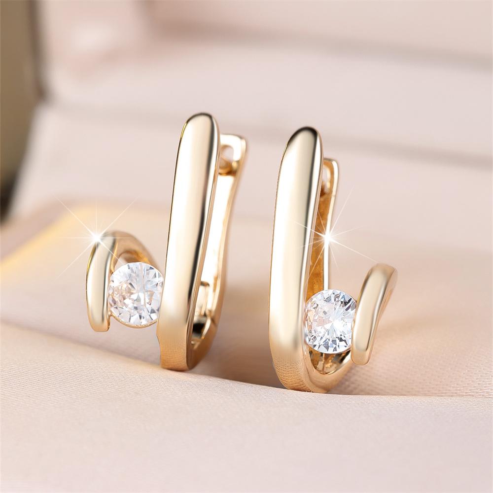 White Zircon Small Round Stone Hoop Earrings For Women Vintage Gold Color Tiny Ear Buckle Wedding Jewelry Engagement Party Gifts