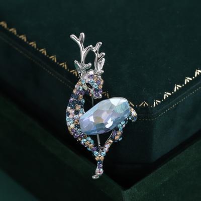 Cute Boutique Crystal Deer Versatile Collar Pin Anti-Light Brooch