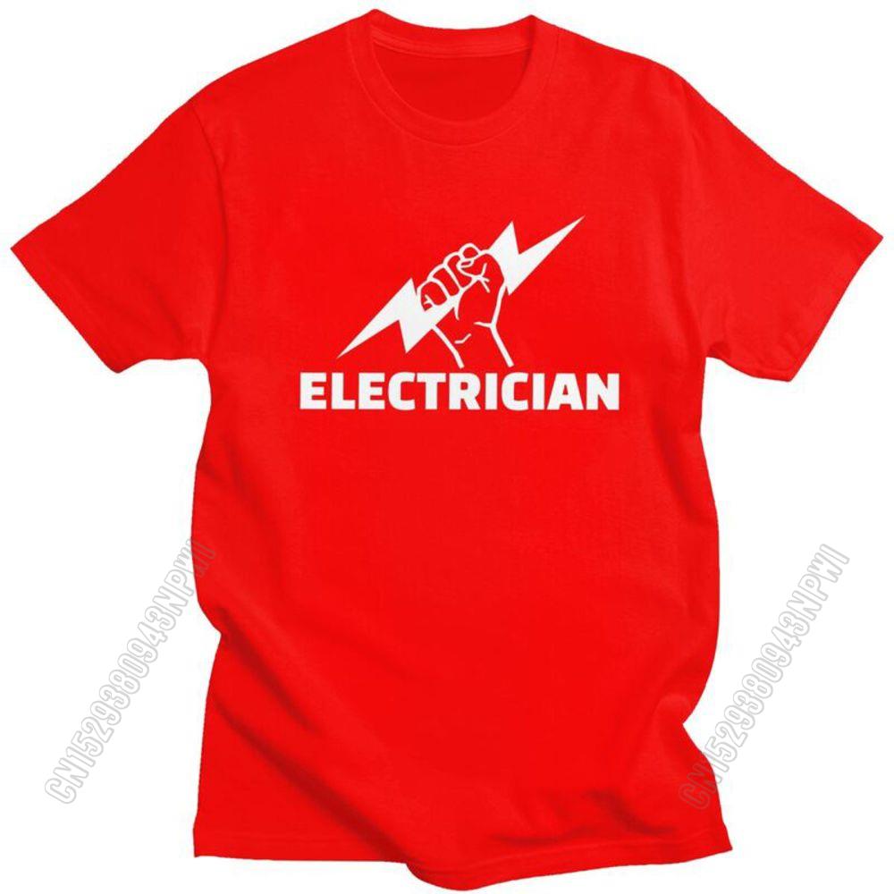 Electrician T Shirt For Men Pure Cotton Tee Engineer Electrical Power Tshirts Short Sleeved T-Shirt Gift