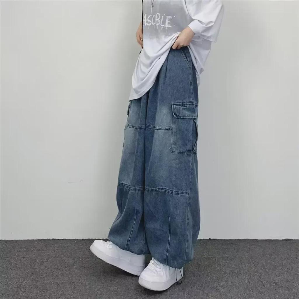 2025 Stil Stradal Japonez Jeans Largi cu Picior Lat și Buzunare Mari