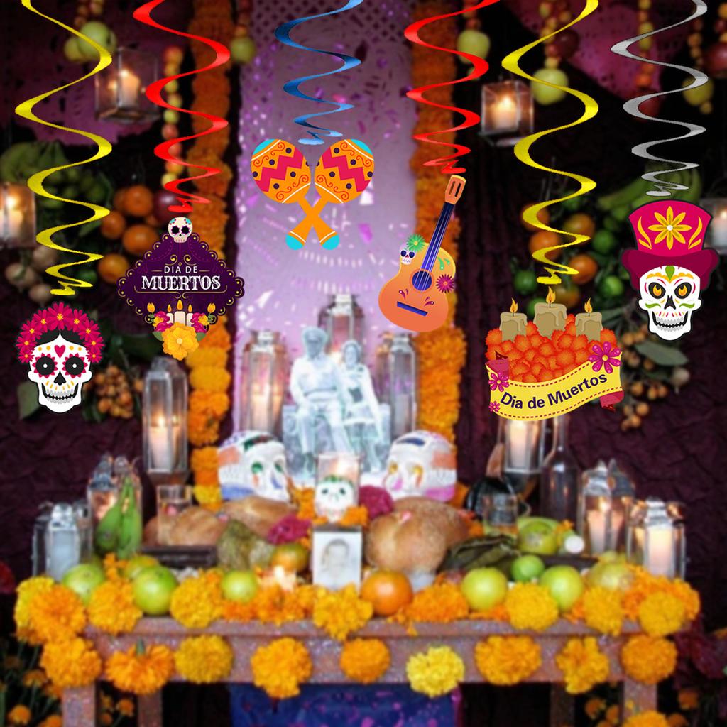 Mexican Day Of The Dead Themed Party Decoration Flower Skull Spiral Pendant Halloween Decoration Pendant