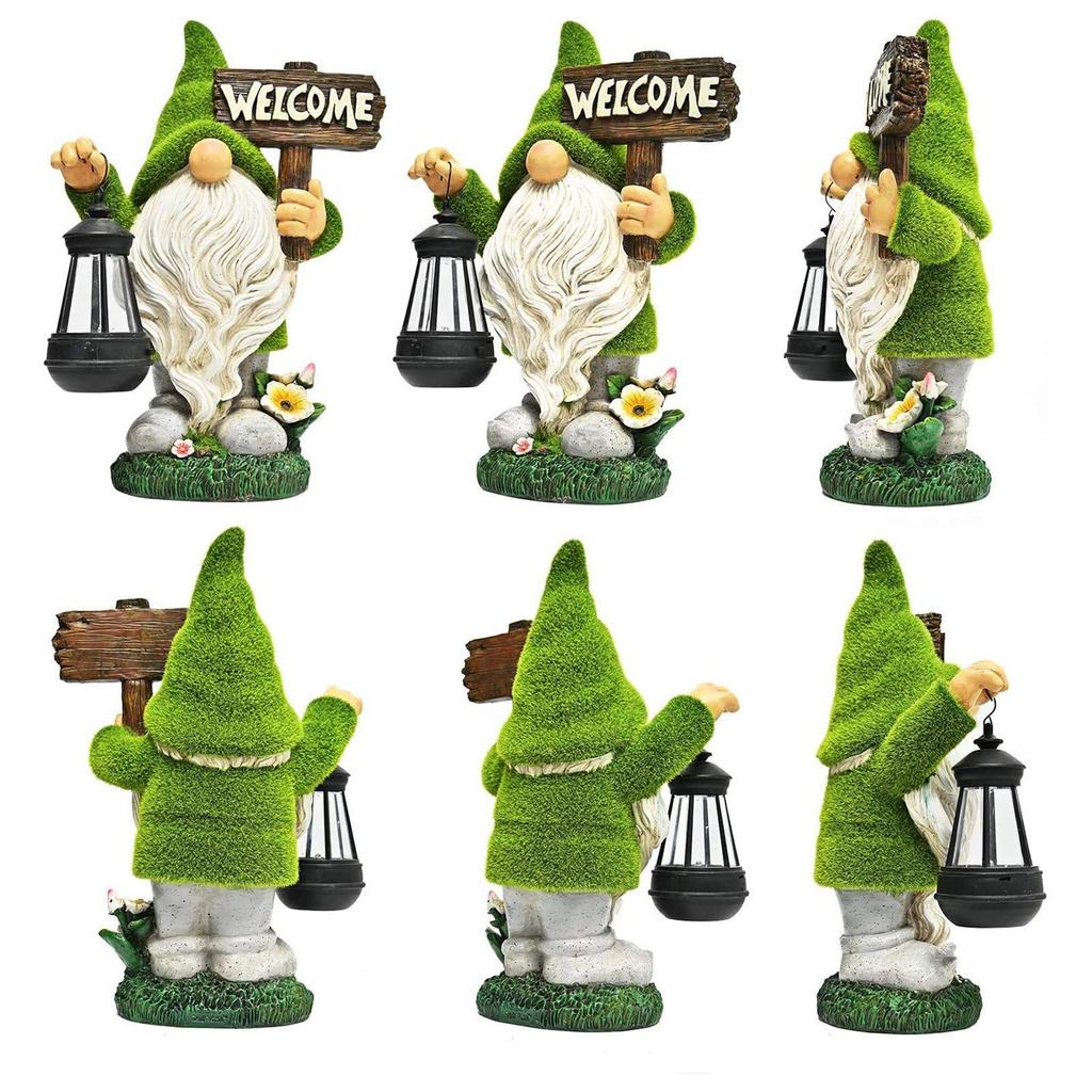 Gardening Ornament - Solar Light Garden Ornament - Earth Fairy with Long Beard - Solar Rechargeable - Resin - Waterproof - Suitable for Lawns, Entranc