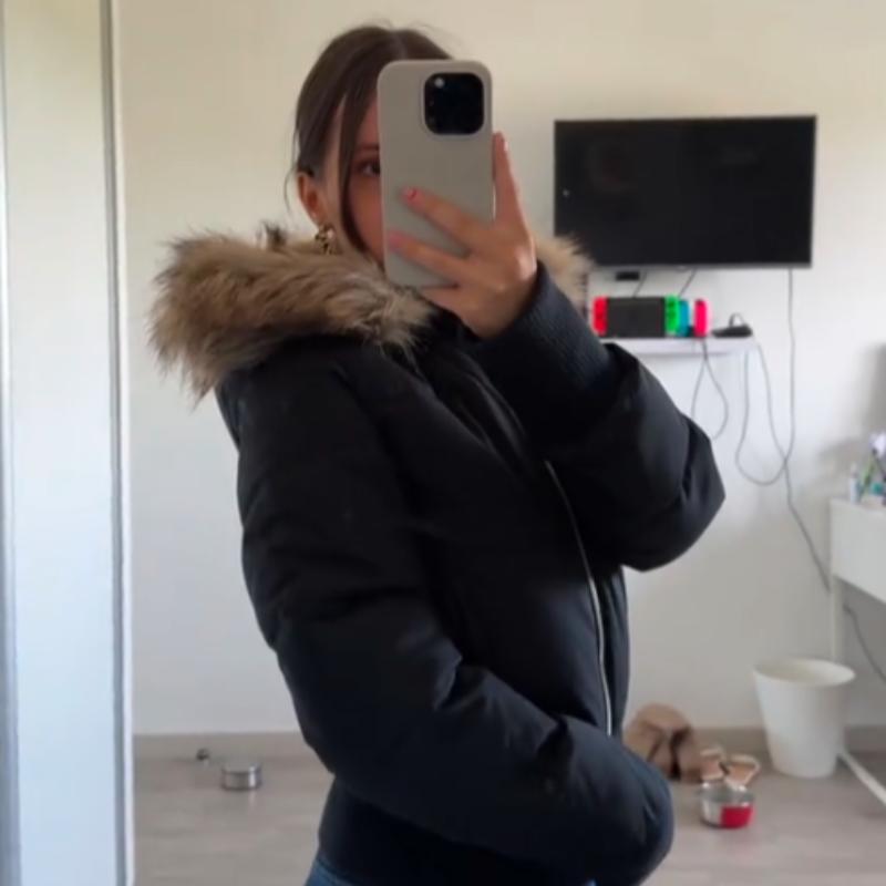 VAYLA Chic Langarm Reißverschlusstasche Cropped Jacke Mode Damen Kunstfell Kapuzen Steppmantel Winter Neu Damen Gepolsterte Oberbekleidung