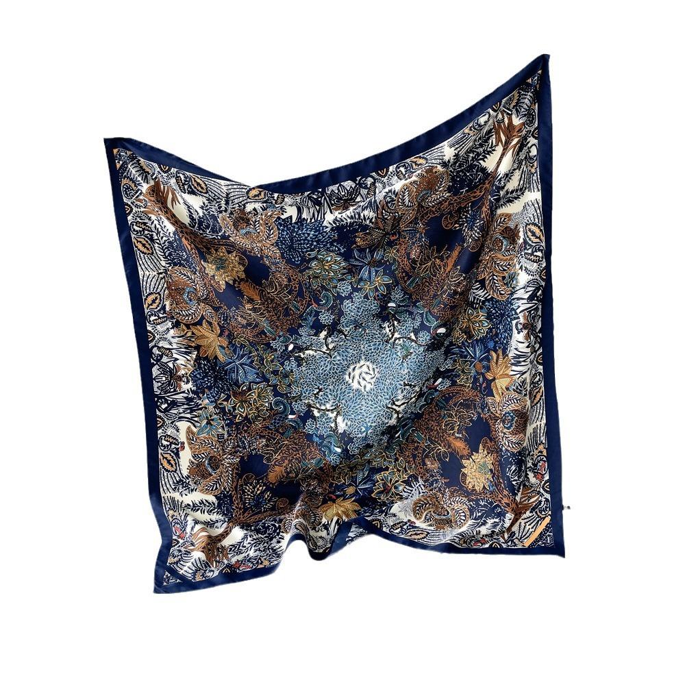 New Style Silk Scarf Dark Floral Design High-end Shawl Scarf Light Imitation Silk Square Scarf Scarf