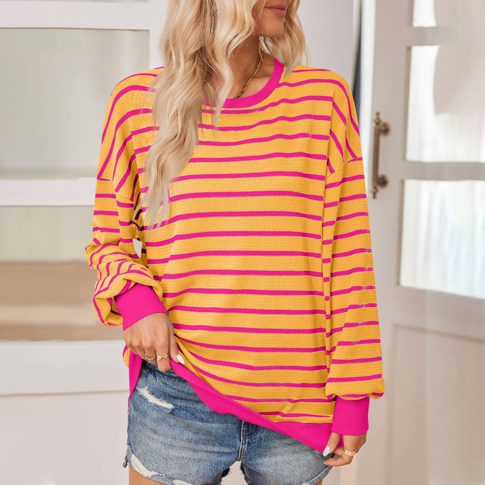 

Женский повседневный топ с длинными рукавами, полосатая цветная толстовка с длинными рукавами S жёлтый