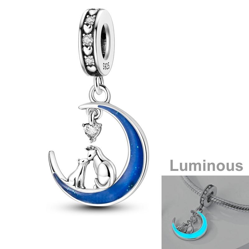 Sky Blue Color Decorative Charms Bead Elements Genuine Copper Butterflies Flower Moon Pendant Piece Suitable For Authentic Bracelet Style Jewelry