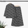 ZANZEA Women Long Sleeve Blouse and Pants Retro Print Casual Two Piece Suit Sets