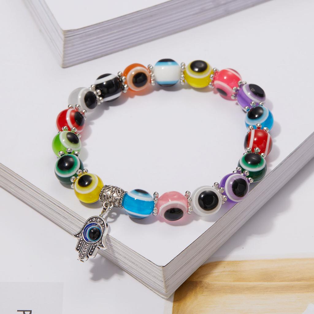 Lucky Turkish Evil Eye Beaded Bracelet 2026 New Design Colorful Eyes Fatima Hand Pendant Bracelets For Women Men Couple Jewelry