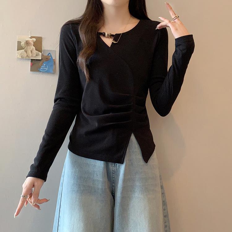 

Plus Size Women s Sweet Hollow-Out Slimming Long Sleeve T-Shirt XL чорний