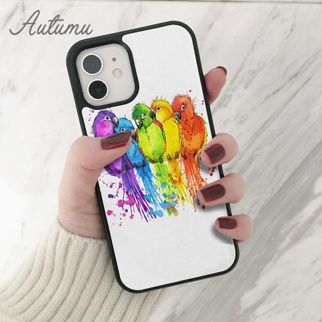 Rainbow Flower Bird Ringneck Parrot Phone Case for iPhone 11 12 13 14 Pro Max mini XR XS SE 2020 7 8 Plus Samsung S21 S22 Cover