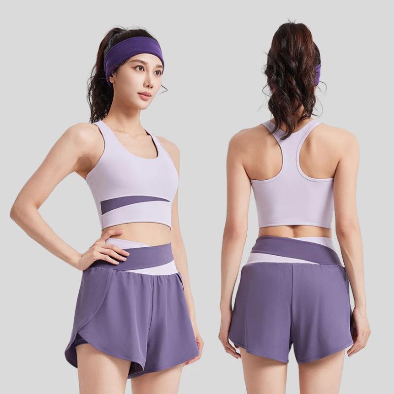 Conjunto de Shorts com Sutiã Esportivo e Top Regata Yoga Muay Thai Boxe Treino de Exercícios Pilates Fitness Workout Roupa Esportiva Feminina Academia Secagem Rápida Tecido Elástico