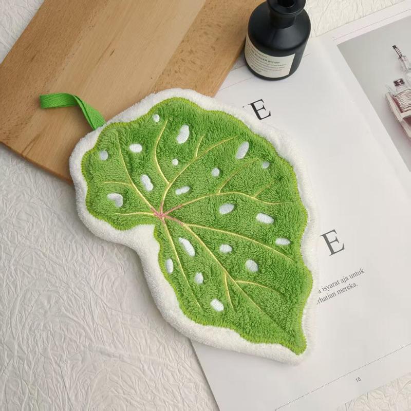 

Imitation Leaf Absorbent Hand Towel Plant Pattern Hanging Towel Kitchen Bathroom Cleaning Cloth A4