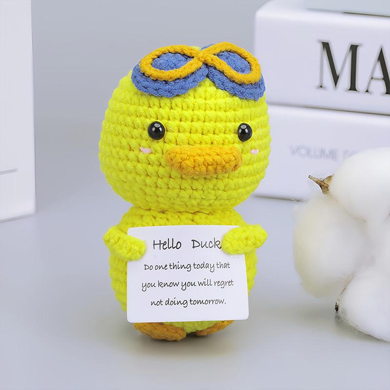 New Positive Energy Goose Hug Pocket Mini Handmade Plush Wool Knitting Doll with Card Funny Christams Gift Home Room Decoration