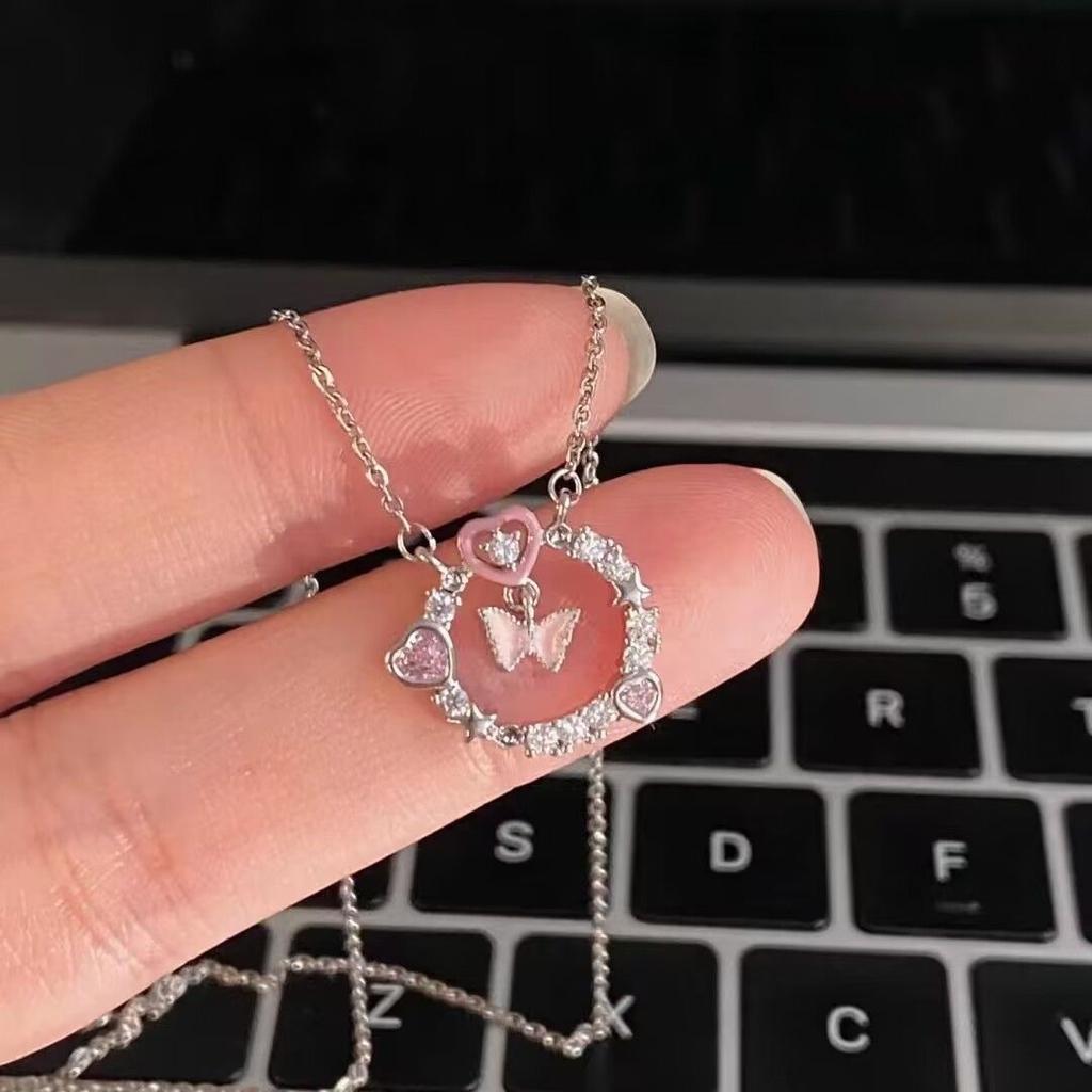 Break the cocoon into a butterfly 6-piece set~ Ice through butterfly necklace female niche design collarbone chain exquisite high-value necklace