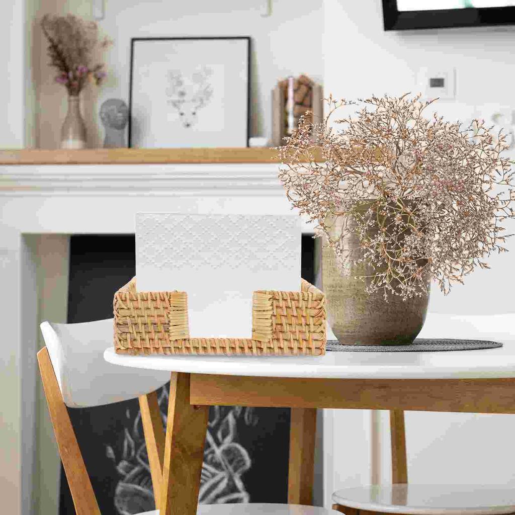 Storage Box Tissue Rack Napkin Holder Paper Towel Guest for Bathroom Rattan Woven Stand Tray